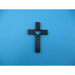 Krzyż drewniany z sercem czarny 15 cm